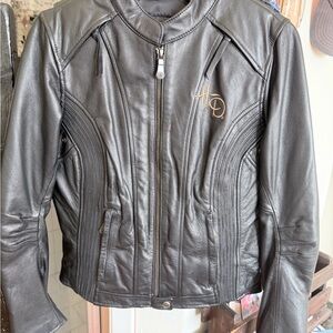 Harley-Davidson Women's Black Leather Jacket with Gold Logo